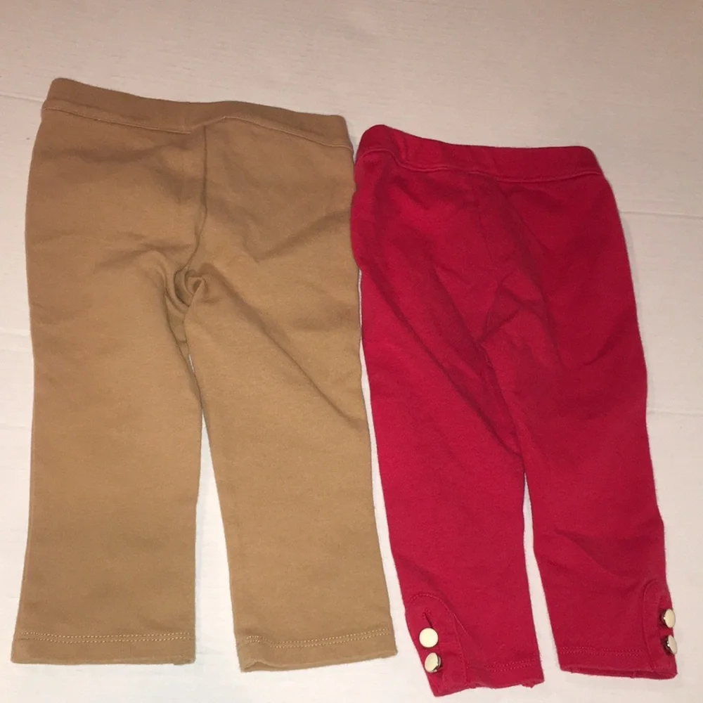 Janie & Jack Toddler Girl Pants And Legging Bundle | Beige And Red | 12-18 M